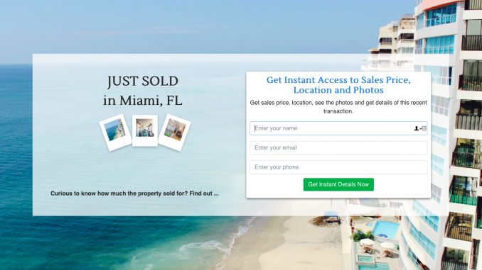 Just Sold Lead Capturing RealBird Landing Page