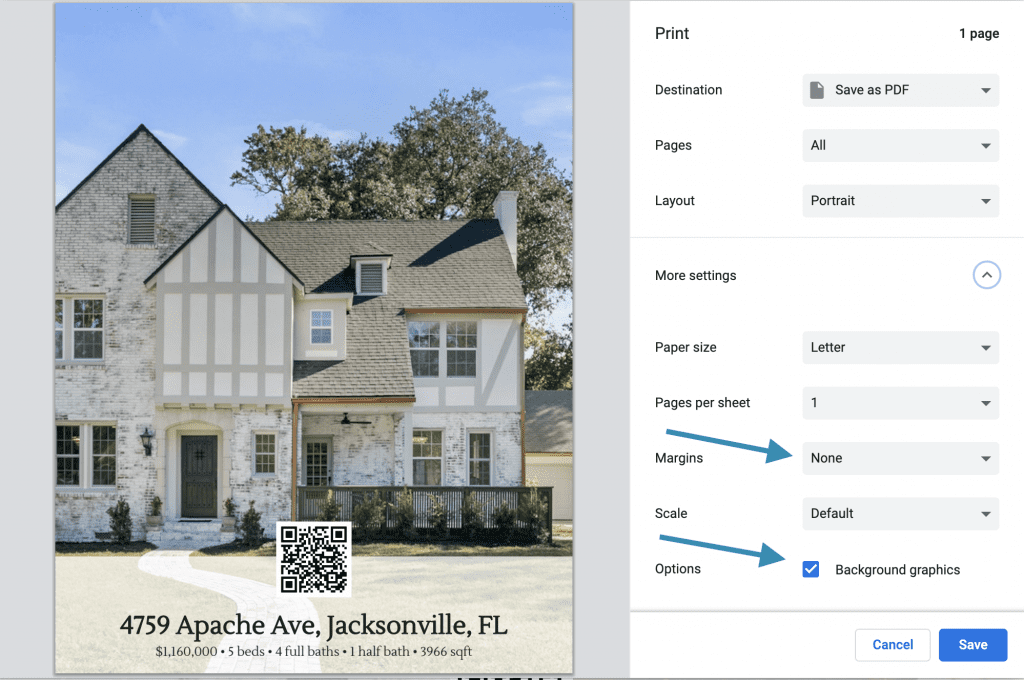 Real Estate Flyer Google Chrome Print Settings Portrait Mode